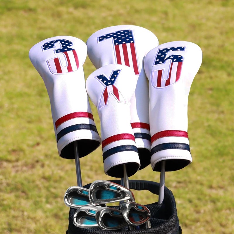 PONADA Golf Head Covers, 4pcs or 1pc USA Stars and Stripes Golf Club Covers for Woods and Driver Fairway Hybrid, PU Leather Golf Club Head Covers for Men Women with Interchangeable Tags, Fits Most Golf Clubs - Image 5